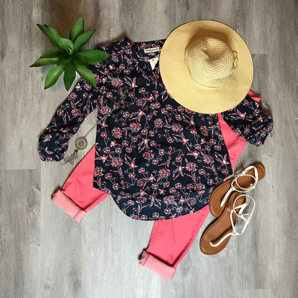 NWT - Jones Wear Navy Blue Floral Top